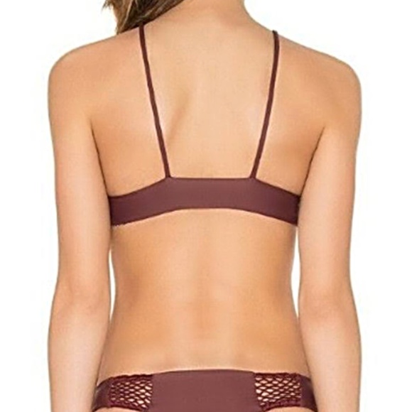 Acacia Swim Bikini Halter Crochet Top- Malibu Merlot, L - Picture 2 of 7